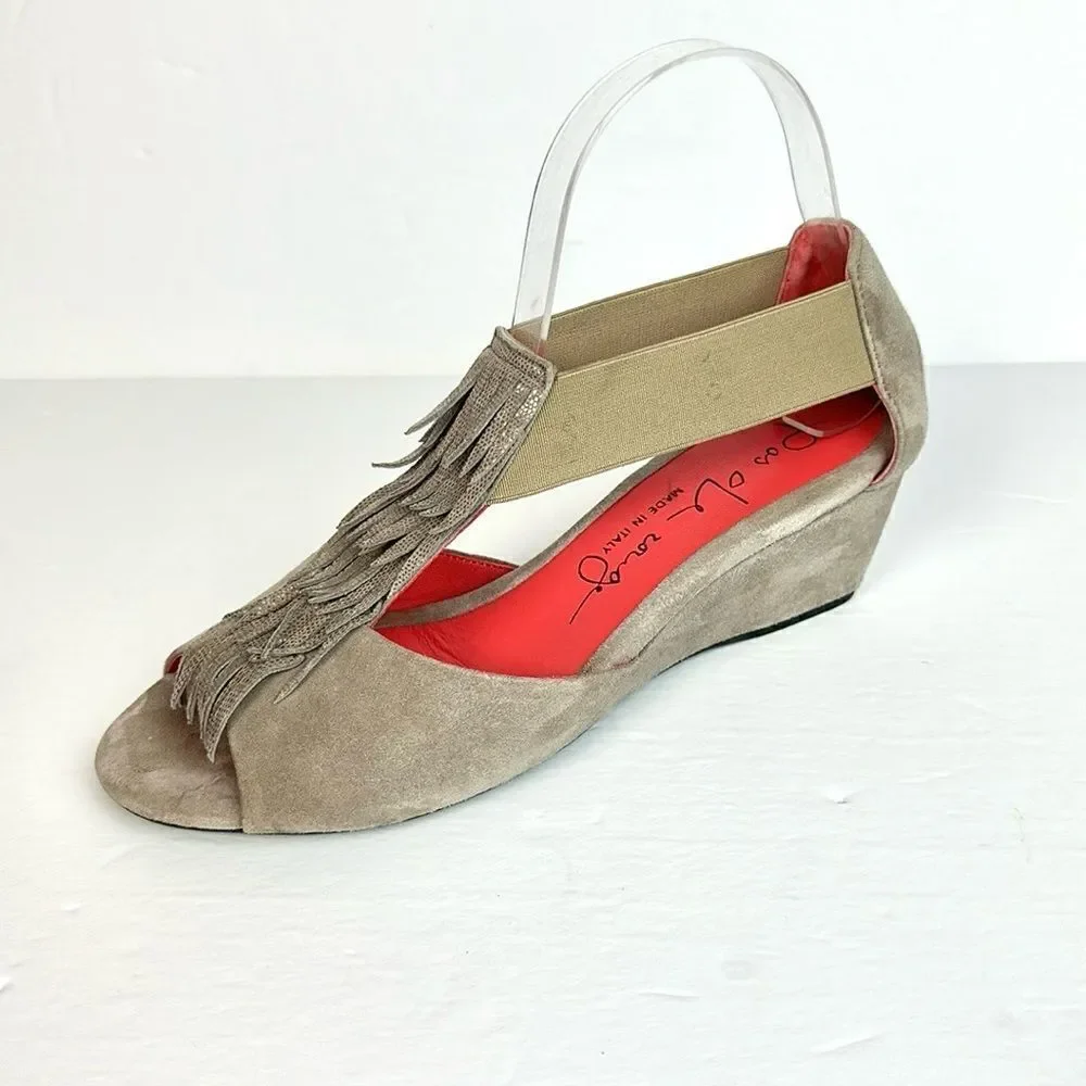 Pas De Rouge Italy Suede Nori Wedge Sandals Fridge Open Toe Taupe EUR 39 US 9